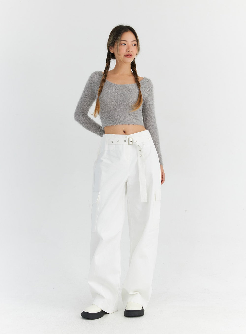 Wide Cargo Pants with Belt CN309