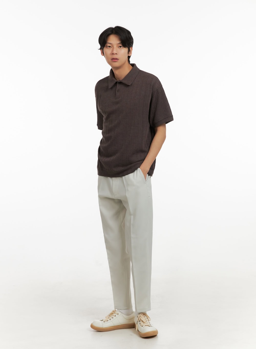 Men's Cropped Slim Fit Tailored Pants IY410 - Light Beige M Men's Cropped Slim Fit Tailored Pants IY410 - Light Beige M