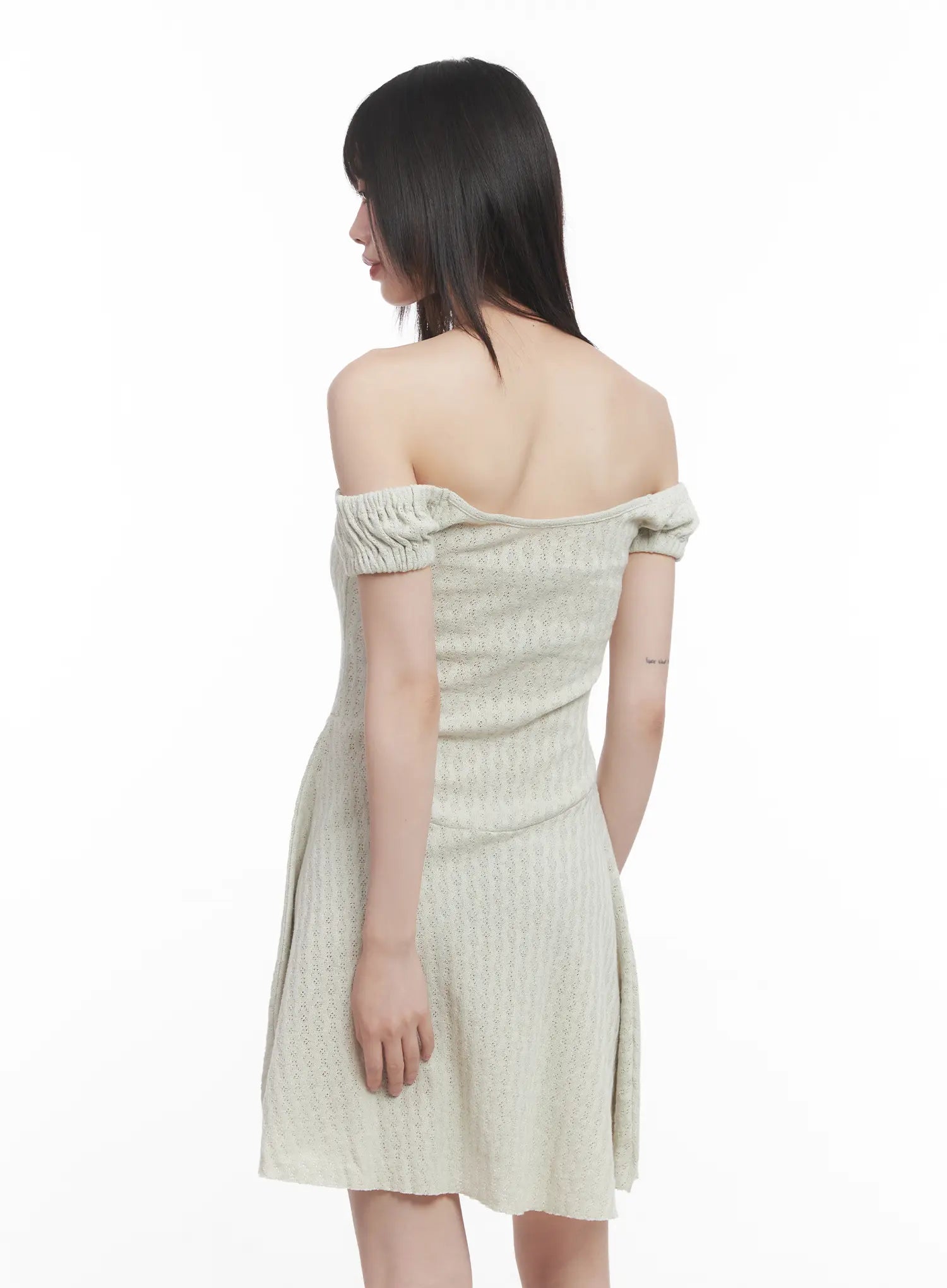 Off-Shoulder Flared Midi Dress CU518 - Light beige S/M Off-Shoulder Flared Midi Dress CU518 - Light beige S/M