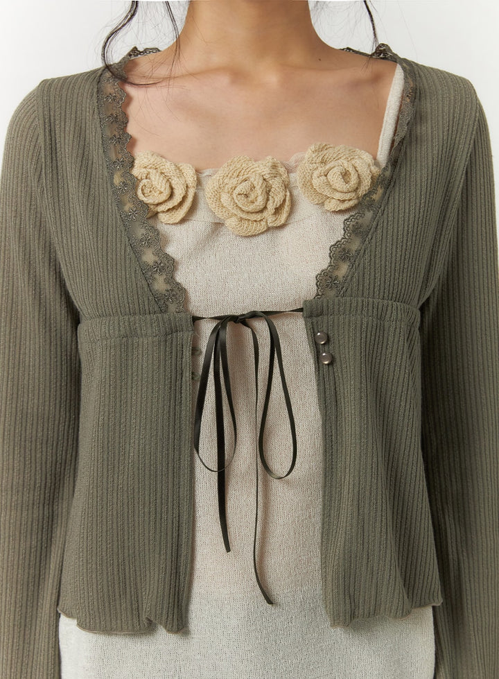 Soft Girl Lace Up Crop Cardigan