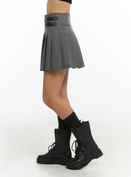 buckle-pleated-mini-skirt-is402