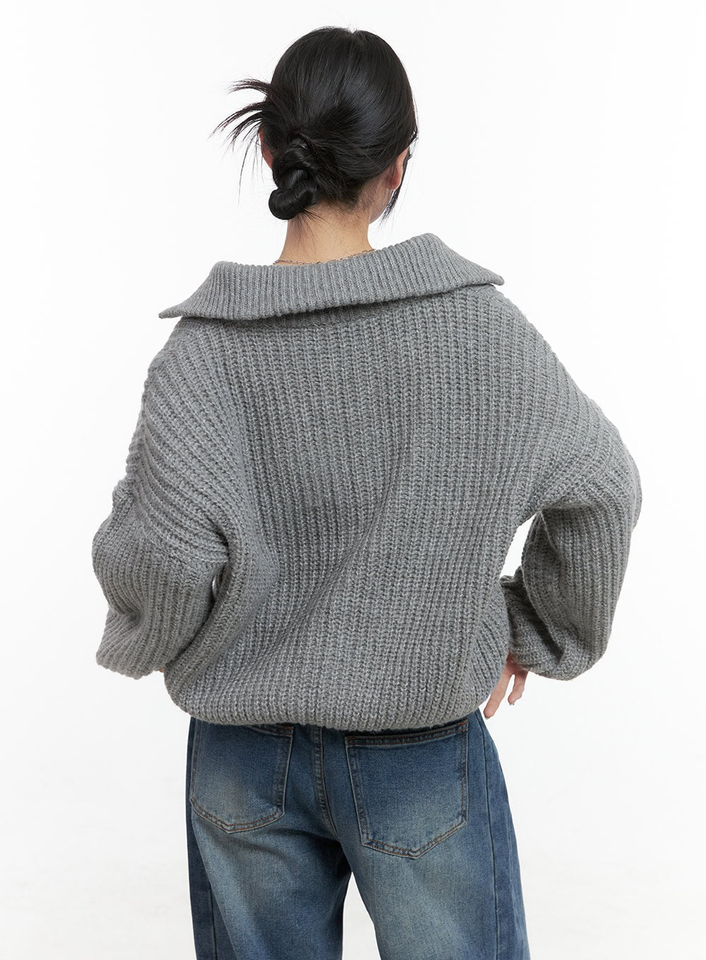 Oversized Cable Knit Zip-Up Sweater OS410 - Main Image