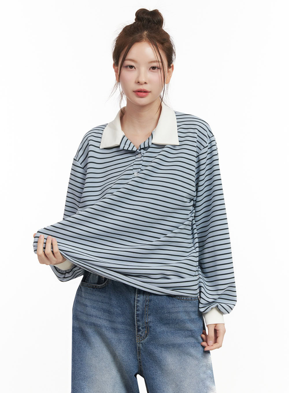 oversized-stripe-collared-long-sleeve-top-ij527