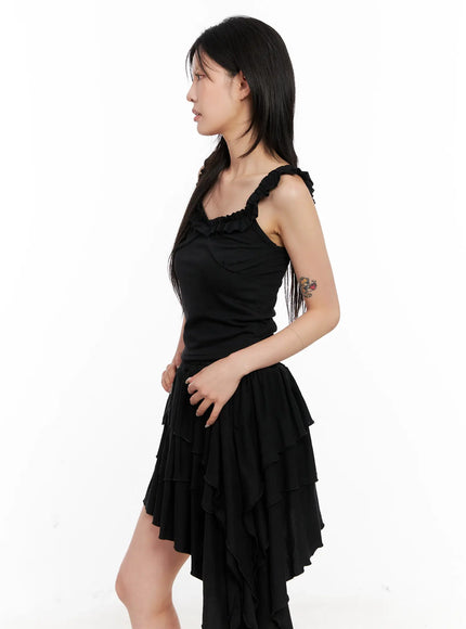 Asymmetric Ruffle Sleeveless Top CL528 Black / S/M Asymmetric Ruffle Sleeveless Top CL528 Black / S/M