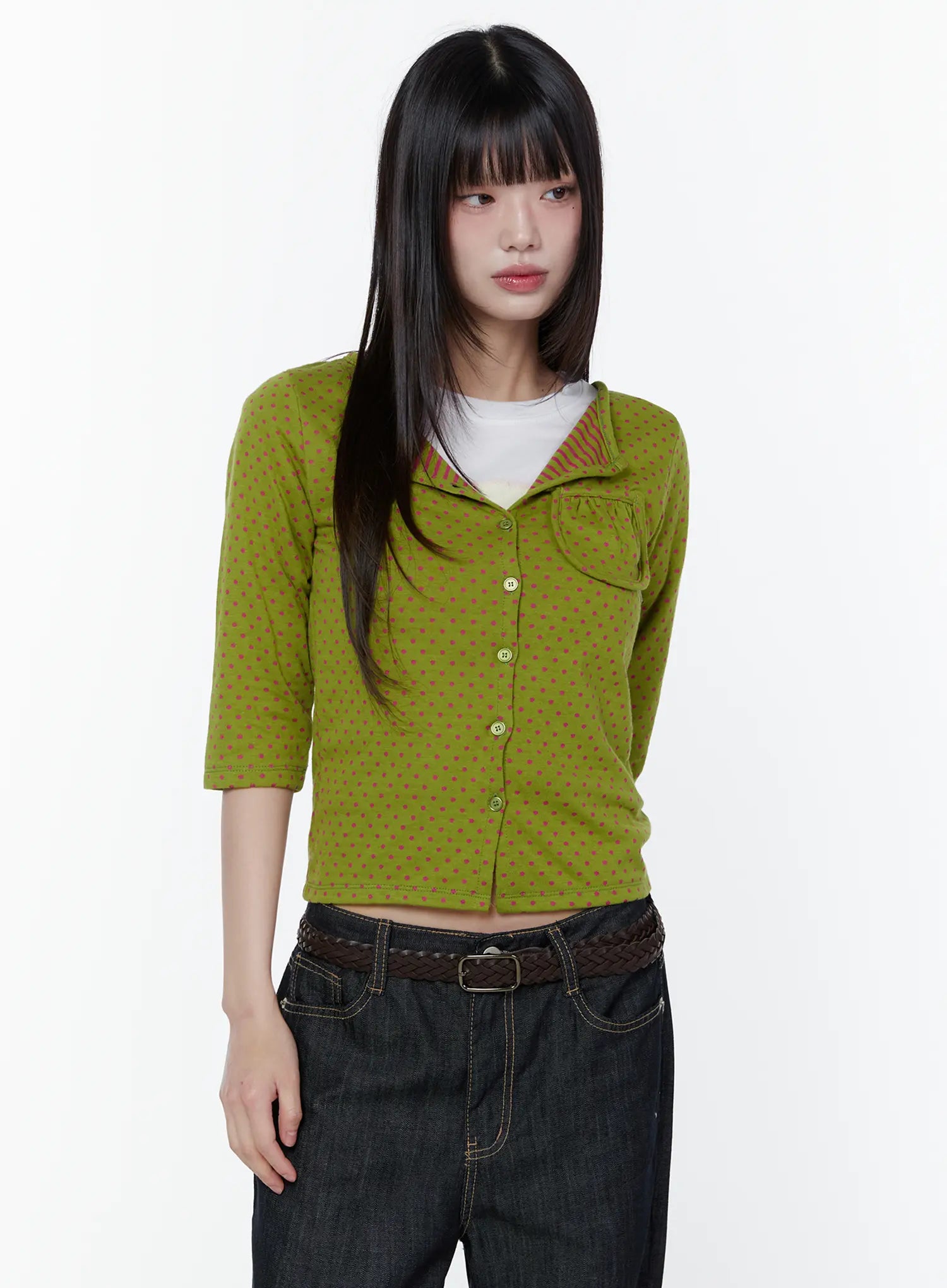 polka-dot-3-4-sleeve-cardigan-cu505