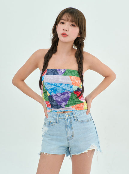 Color Graphic Tube Top BY303