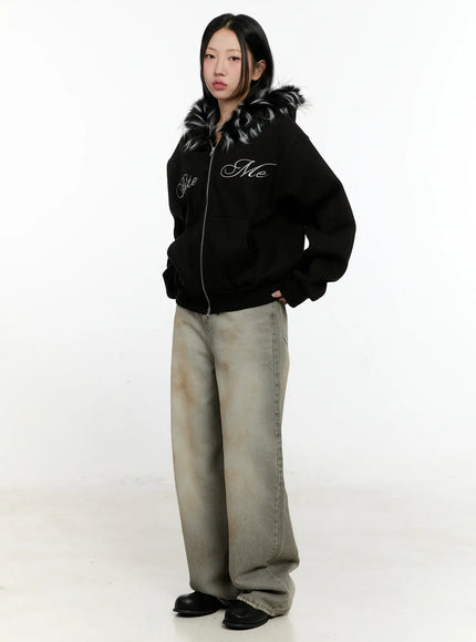 Faux Fur Zip-Up Hoodie CN506 - Acubi style | LEWKIN Faux Fur Zip-Up Hoodie CN506 - Acubi style | LEWKIN
