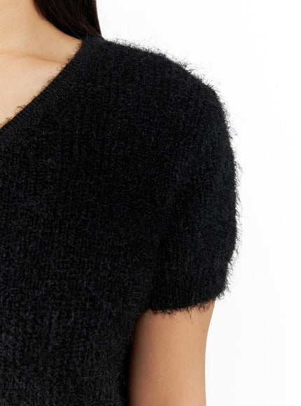 fuzzy-v-neck-button-short-sleeve-sweater-of416