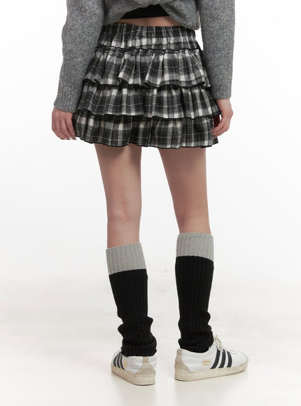 layered-ruffle-checkered-mini-skirt-cj517