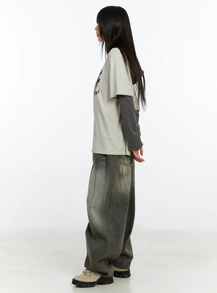 Karter Angel Wing Washed Wide Leg Jeans CF509 - Acubi style | LEWKIN Karter Angel Wing Washed Wide Leg Jeans CF509 - Acubi style | LEWKIN