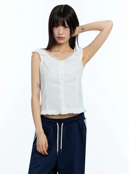 frill-trim-sleeveless-blouse-iu525