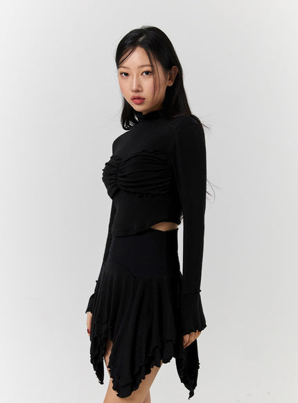 turtleneck-rib-knit-long-sleeve-crop-top-cd328