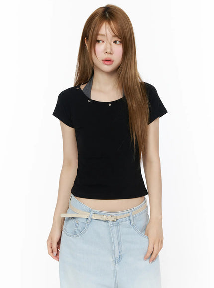 halter-neck-layered-t-shirt-iu515 / Black