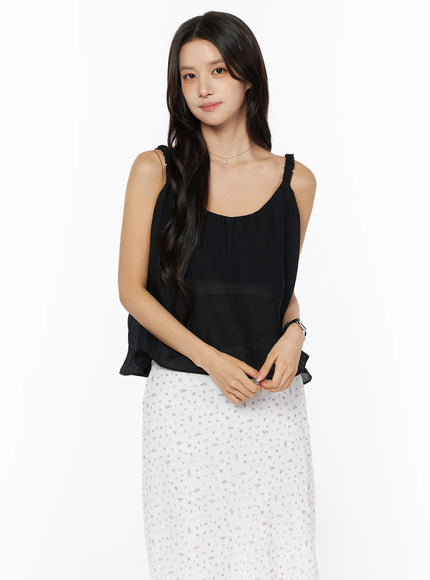 ruffle-strap-sheet-sleeveless-top-cu522 / Black