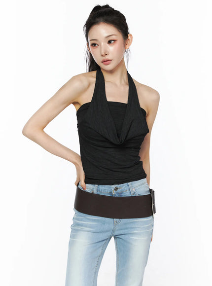 draped-halter-tube-top-cu511 / Black