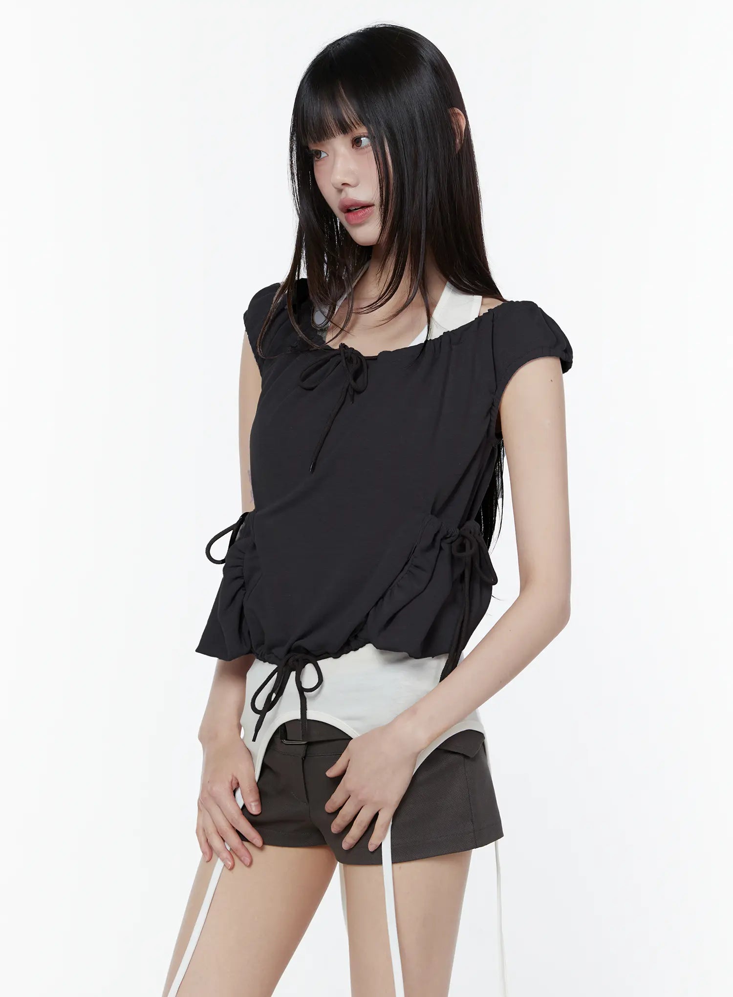 ribbon-detail-two-way-tee-cu508 / Black