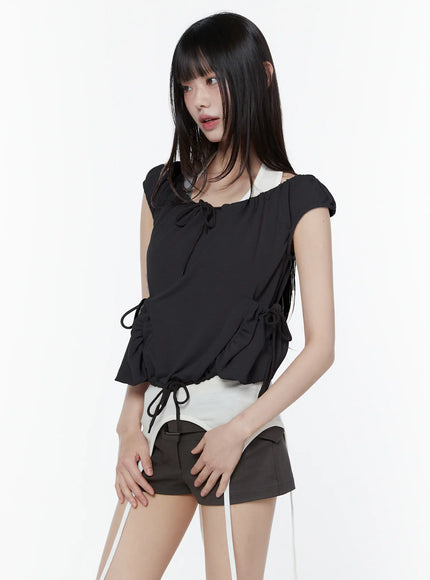 ribbon-detail-two-way-tee-cu508 / Black