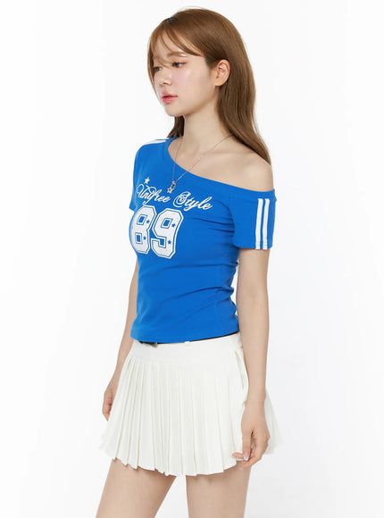 sporty-one-shoulder-graphic-tee-cu511 / Blue