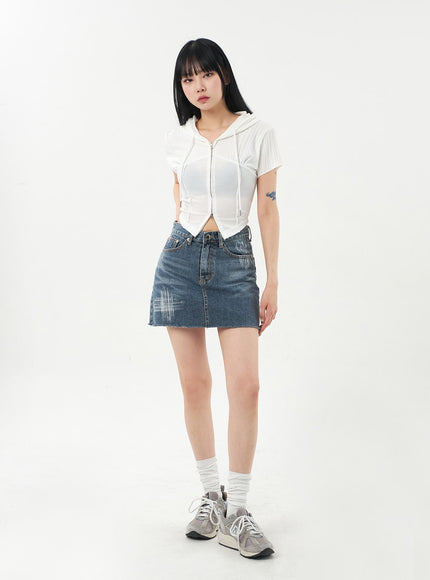 Mid-Wash Denim Mini Skirt CA328