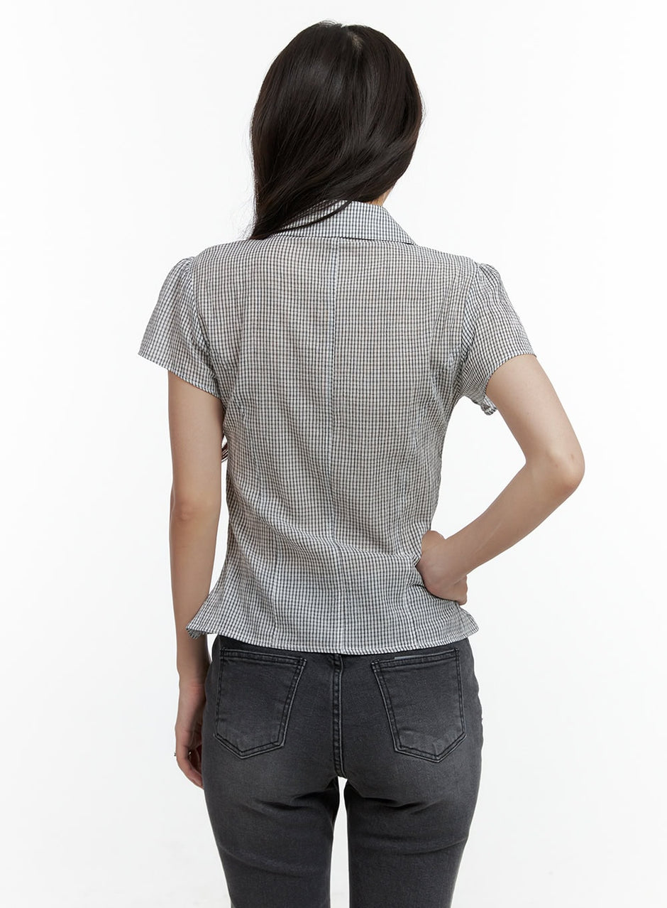 Gingham Collar Slim Fit Blouse