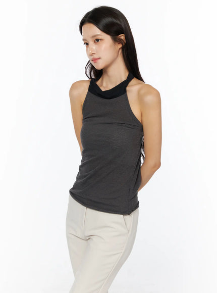 Neck-Tie Halter Top CU522 in Dark gray, size S/M