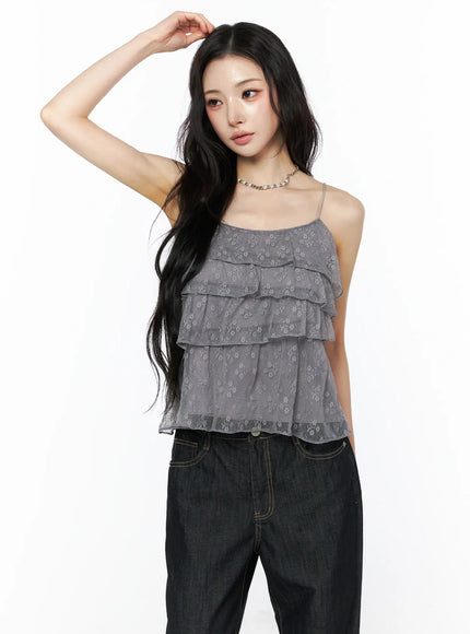 lace-ruffle-sleeveless-blouse-cu511 / Dark gray