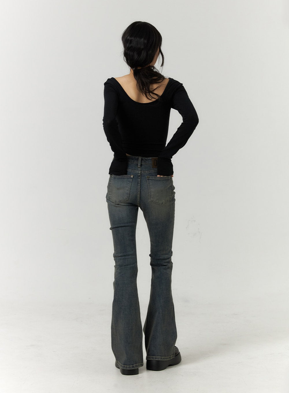 high-waist-slim-washed-bootcut-jeans-cf407