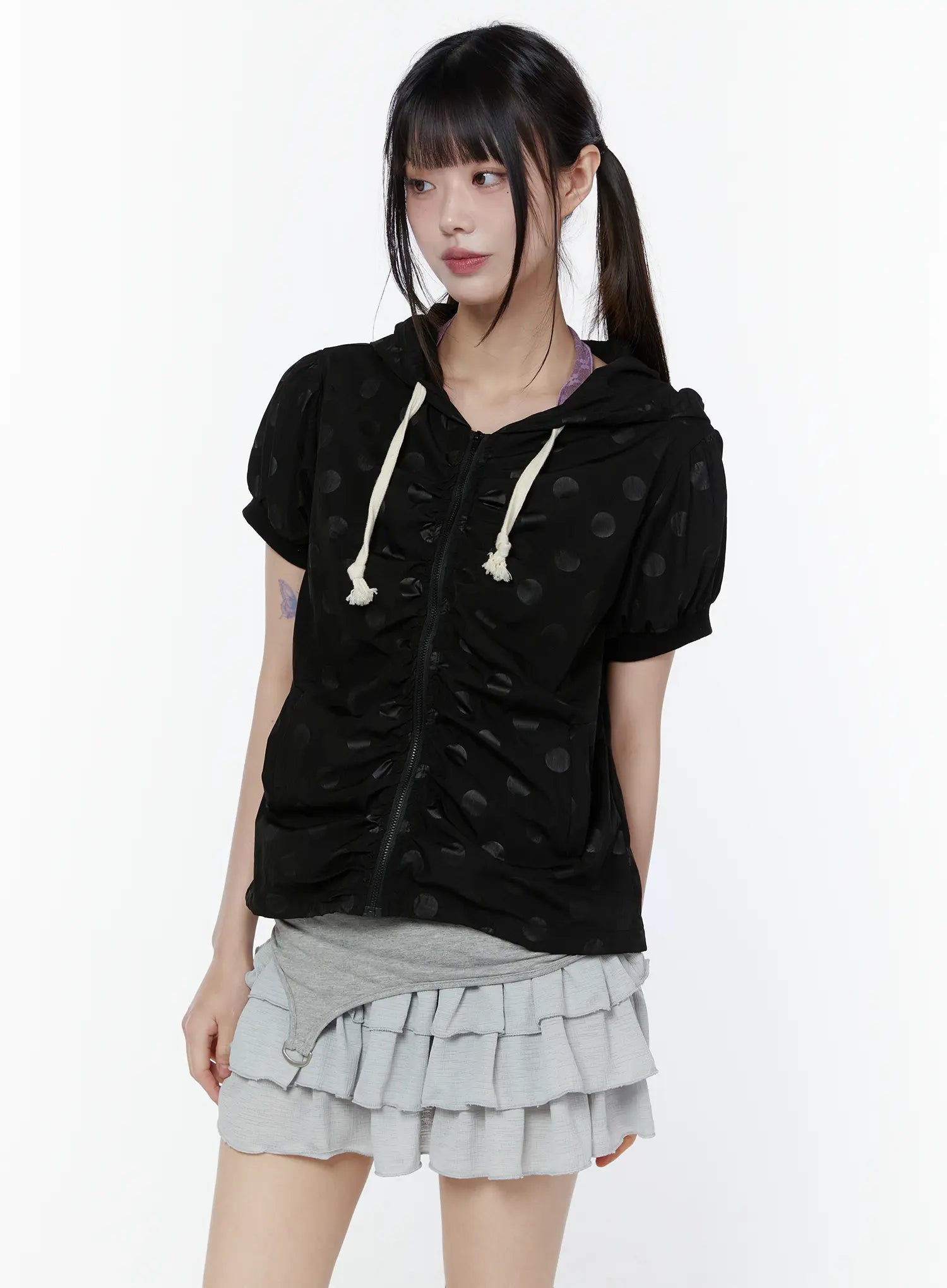 polka-dot-short-sleeve-windbreaker-jacket-cu508