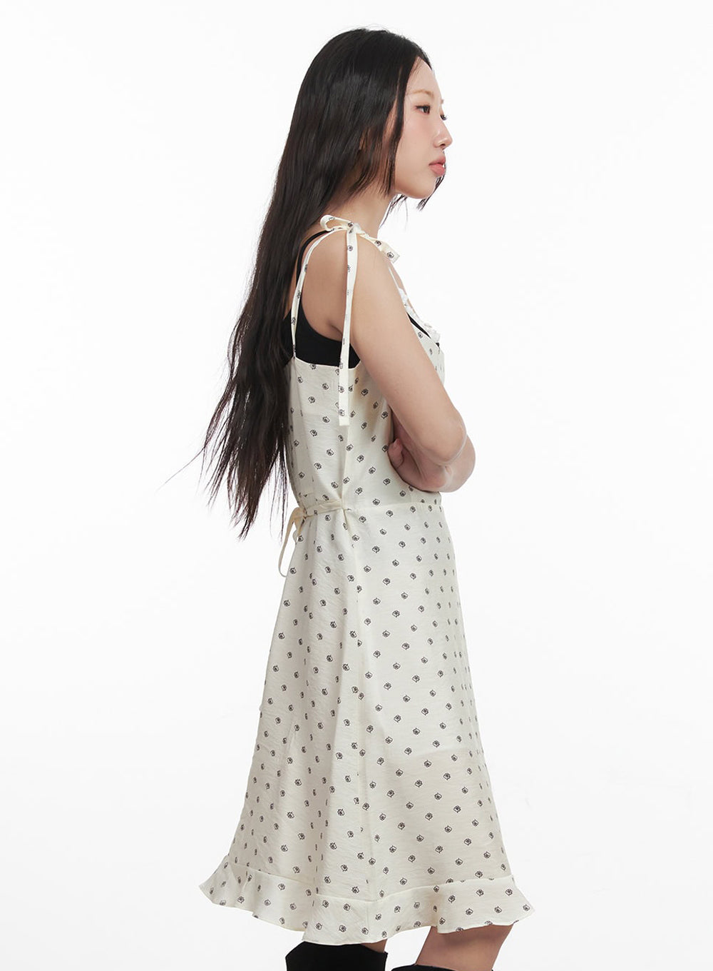 Floral Flare Cami Midi Dress IM528 - Light beige S/M Floral Flare Cami Midi Dress IM528 - Light beige S/M