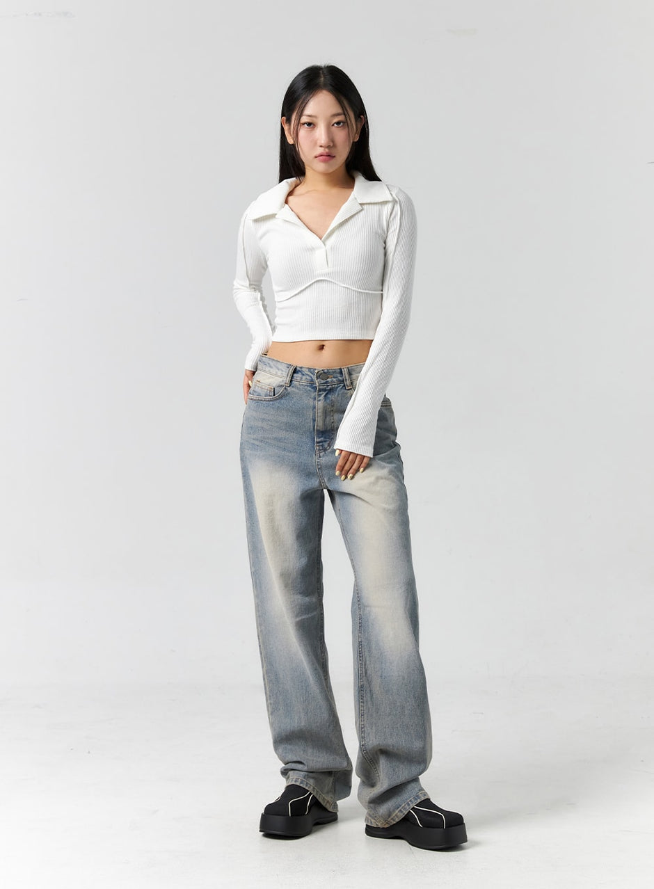 Collar Crop Top CS308 - Korean Women's Fashion | LEWKIN