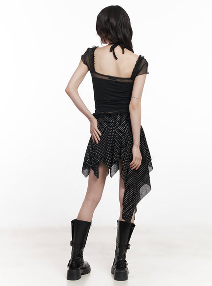 polka-dot-asymmetric-ruffle-mini-skirt-cy520