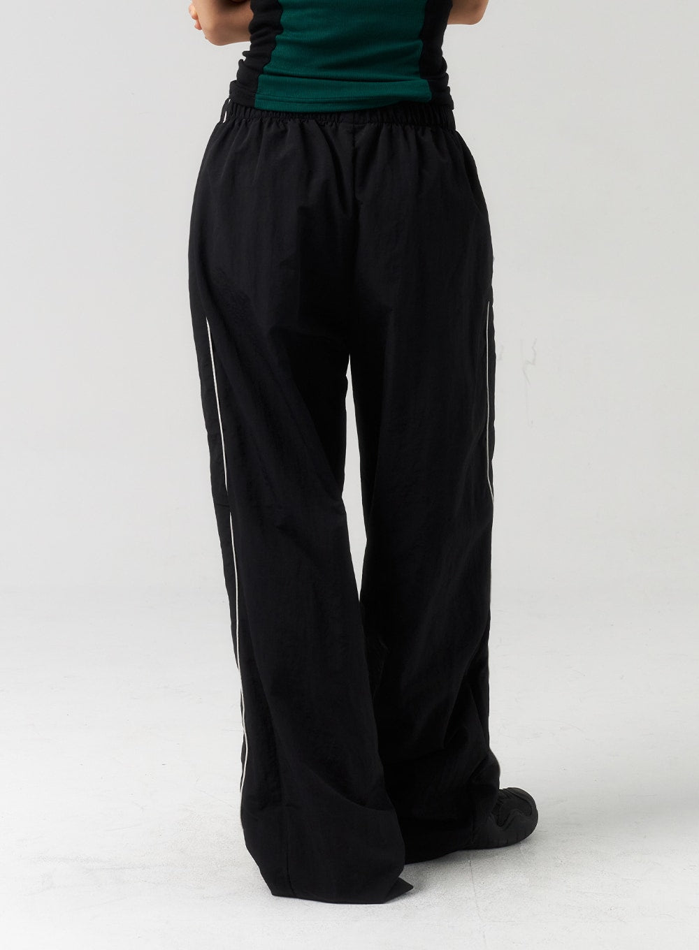 Edikted Women's Wide striped nylon track pants - Black-and