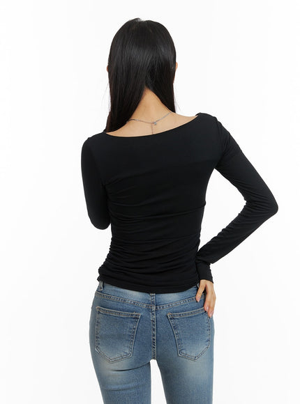 slim-fit-shirred-v-neck-long-sleeve-cm411