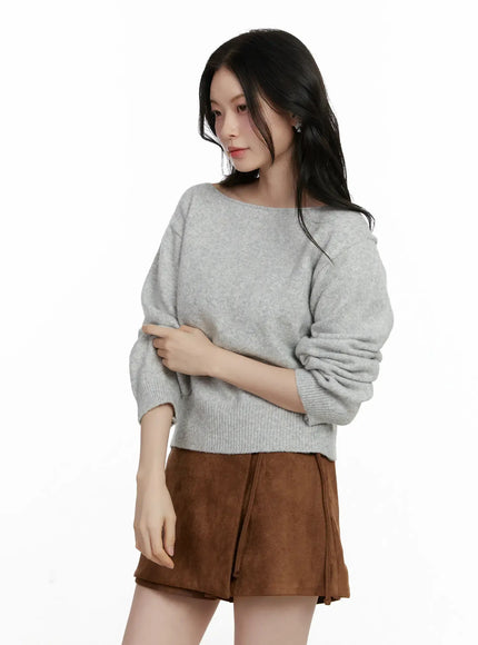 elegant-boat-neck-knit-sweater-f502 / Gray