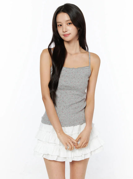 Floral Ribbed Cami Top CU522 in Gray, size S/M