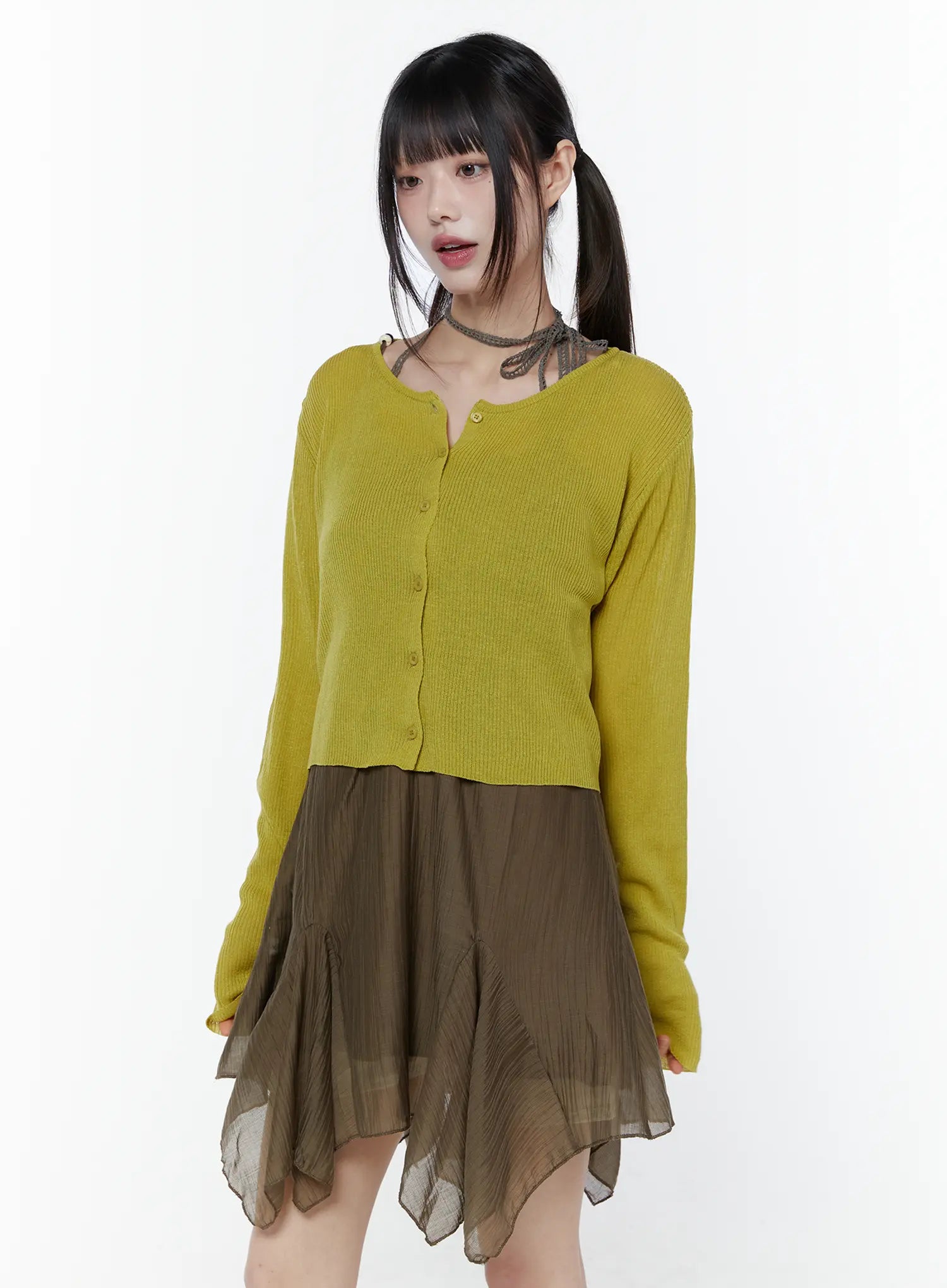 ribbed-long-sleeve-cardigan-cu508 / Green