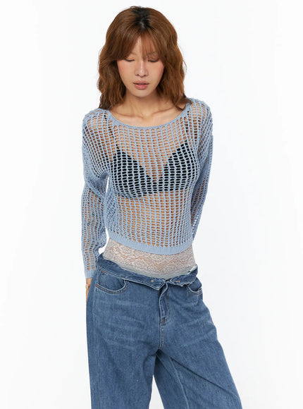 loose-summer-knit-long-sleeve-top-cu518 / Light blue