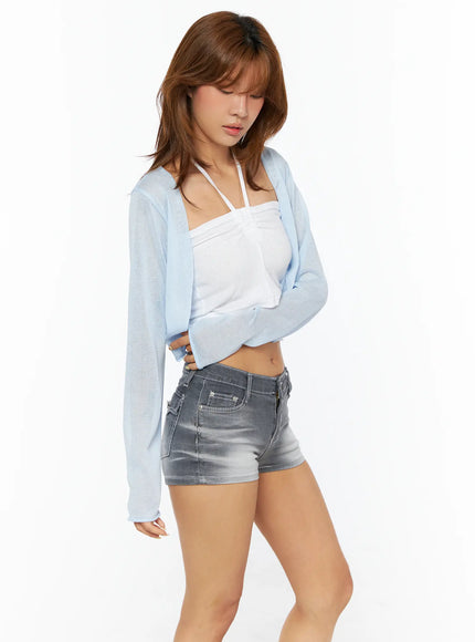 open-front-cropped-cardigan-cu517 / Light blue
