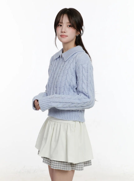 cable-knit-zip-up-jacket-cm510 / Light blue