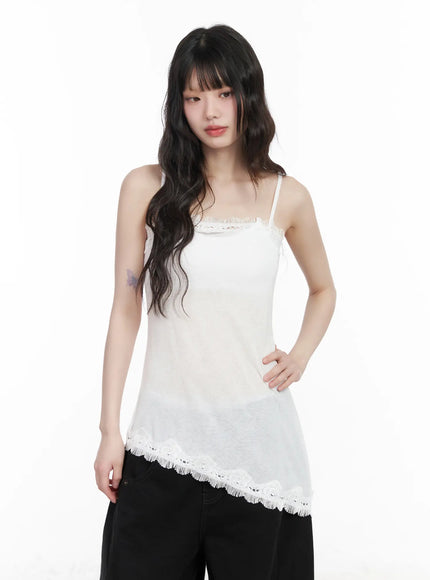 asymmetric-lace-trim-cami-top-cm526 / White