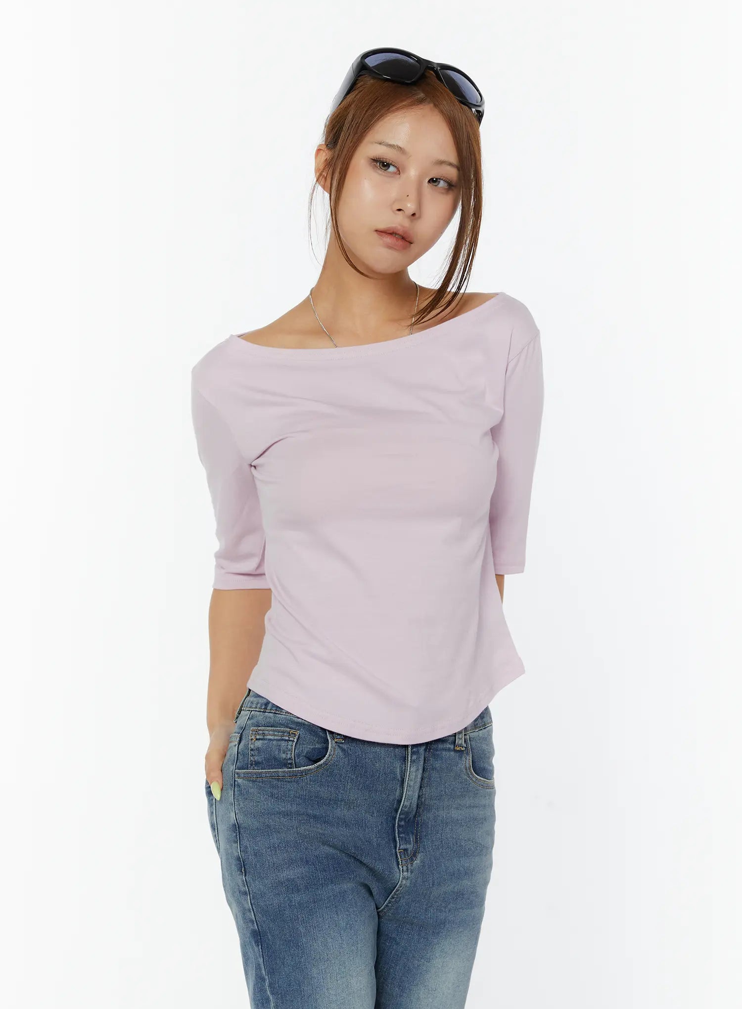 minimalist-3-4-sleeve-boat-neck-top-cy520