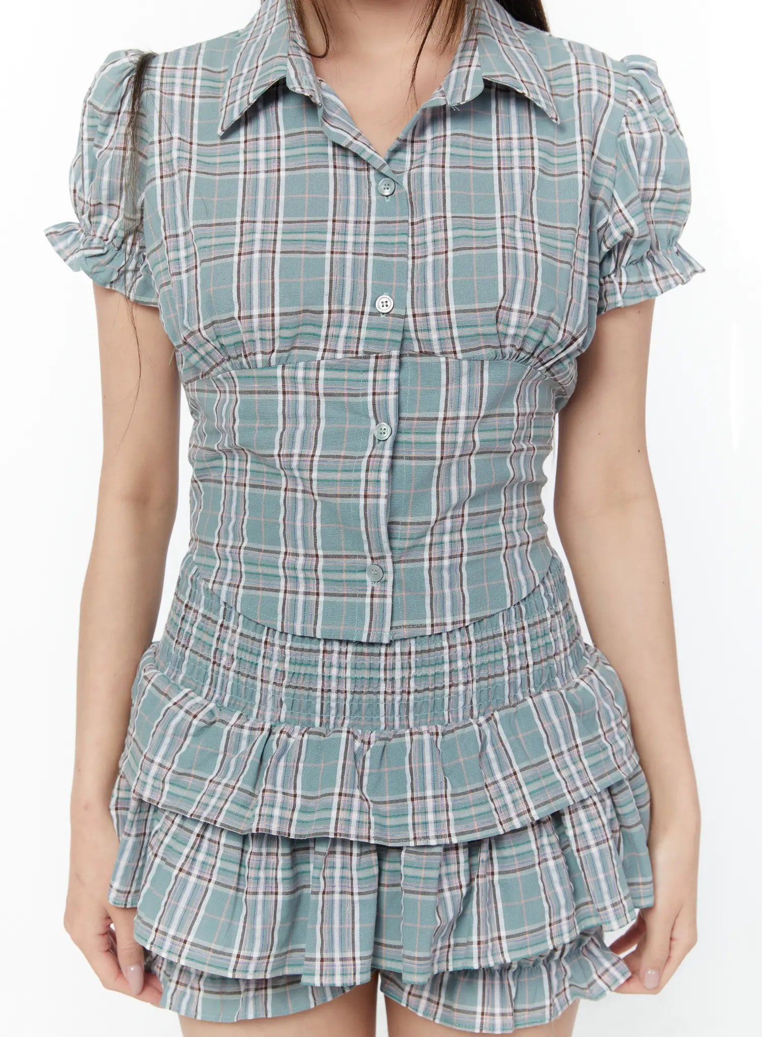 check-puff-sleeve-crop-blouse-cy518