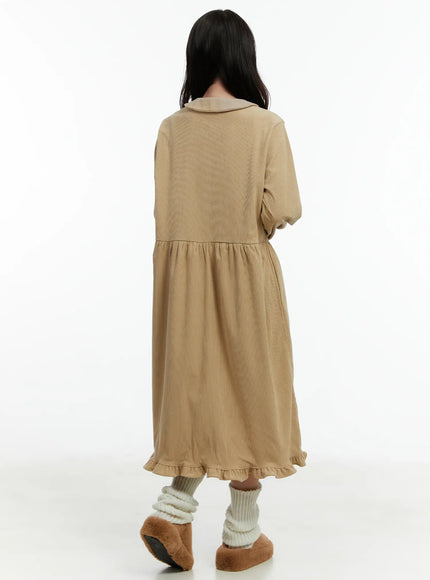 corduroy maxi dress Collared Corduroy Long Sleeve Maxi Dress CD523 - Romantic style