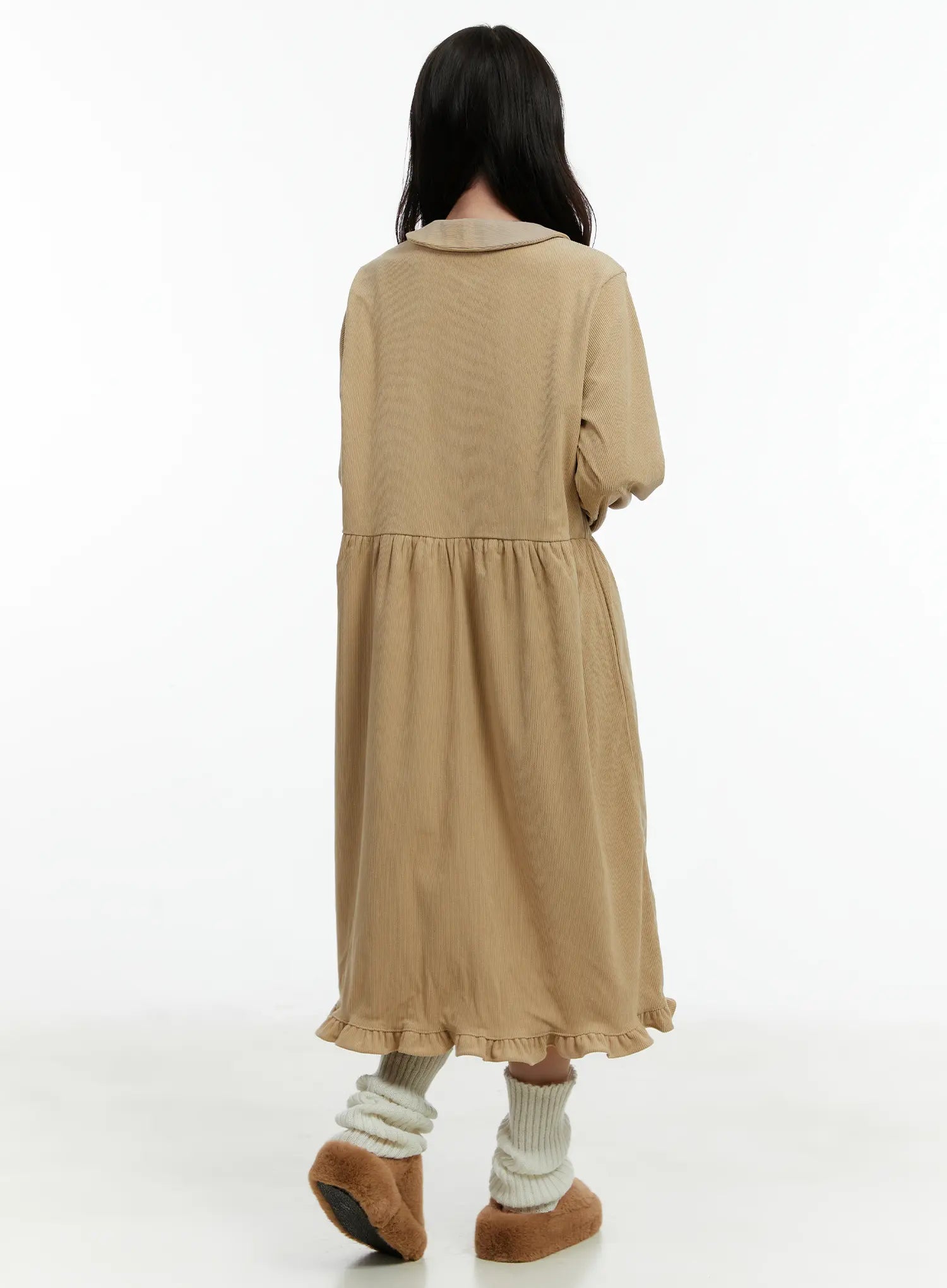 Collared Corduroy Long Sleeve Maxi Dress CD523 Collared Corduroy Long Sleeve Maxi Dress CD523