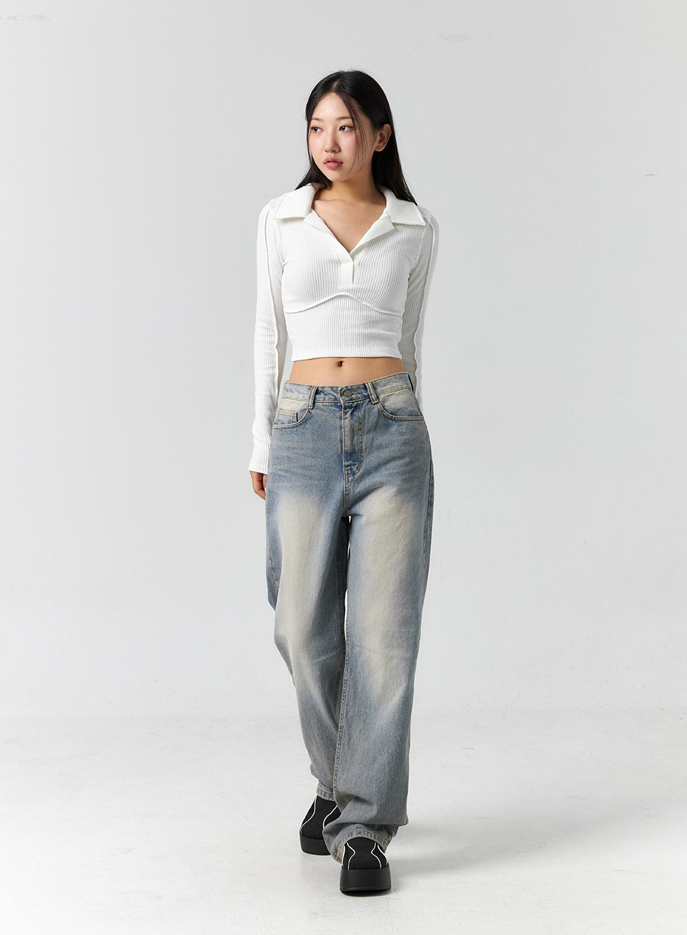 Collar Crop Top CS308 - Korean Women's Fashion | LEWKIN