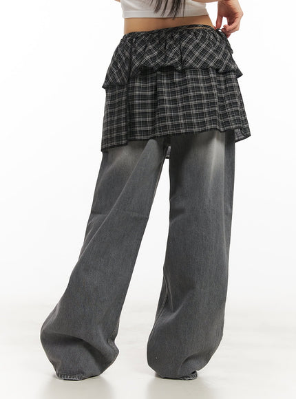 checkered-ruffle-layering-mini-skirt-cf519