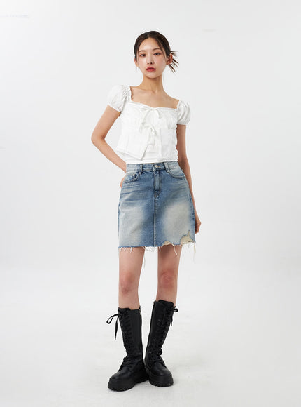 Denim Ripped Mini Skirt CY303