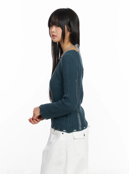 distressed-v-neck-knit-sweater-cf504