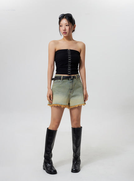 denim-ripped-hem-shorts-cy325