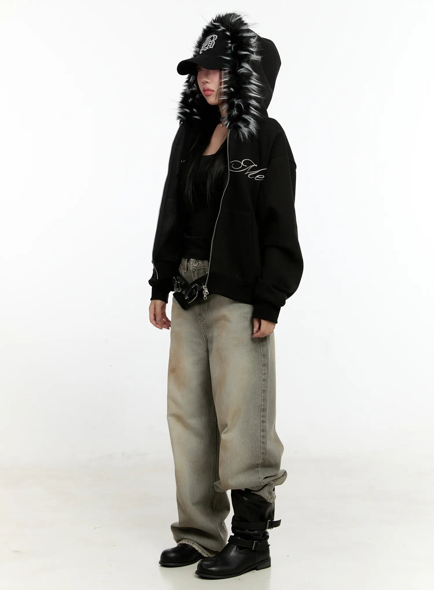 Faux Fur Zip-Up Hoodie CN506 - Acubi style | LEWKIN